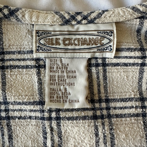 Vintage Silk Exchange Textured Silk Navy and Cream Plaid Romper - Size S - Picture 5 of 6